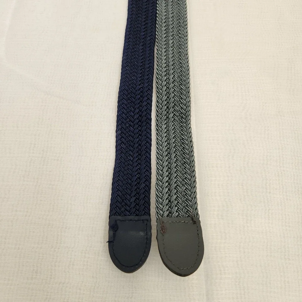 Mens Navy & Gray Woven Stretch Covered Buckle Leather Belt Size L-38-40 Set of 2
